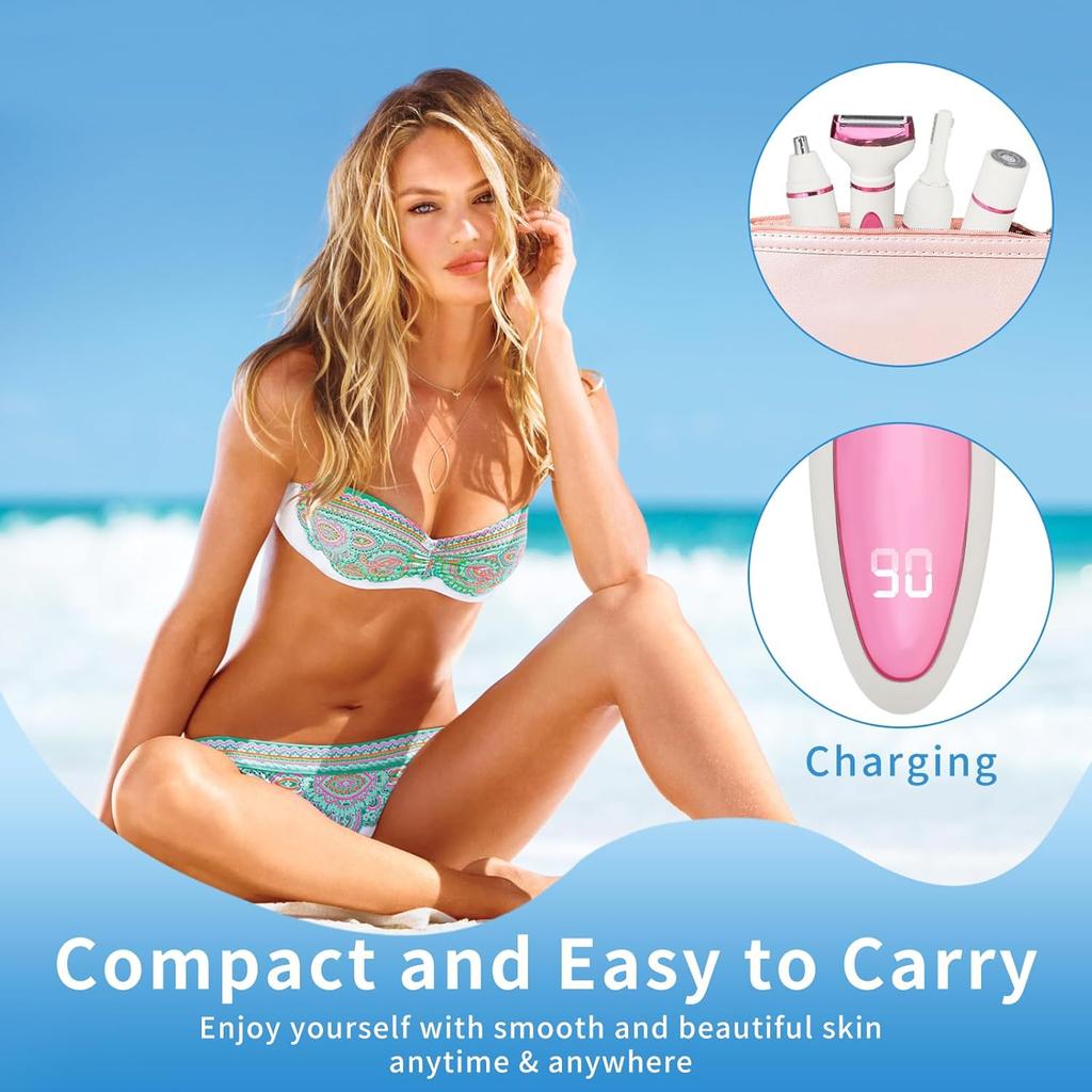 Wet & Dry Electric Razor for Women Men,4 in 1 Rechargeable Led Display Electric Shaver and Facial Hair Remover,Painless Ladies Body Razors for Nose