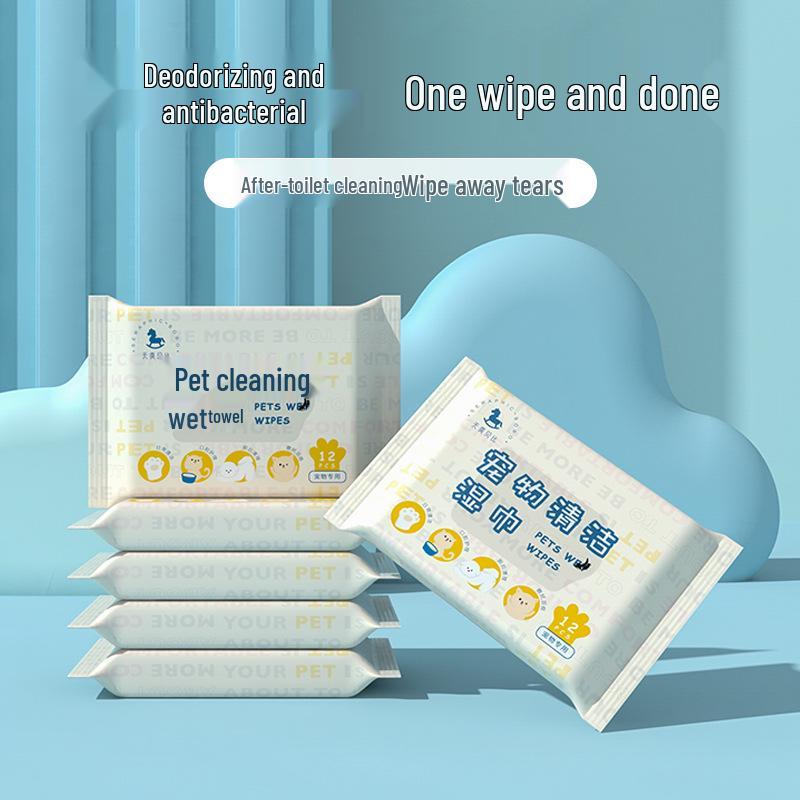 80-Count Deodorizing Pet Wet Wipes for Cats & Dogs - Tear Stain & Body Cleaning, No Rinse Needed