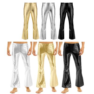 Pánské Wetlook Flared Kalhoty 70. léta Retro kostým Pánské kožené kalhoty Lesklé kalhoty Legíny Taneční klub