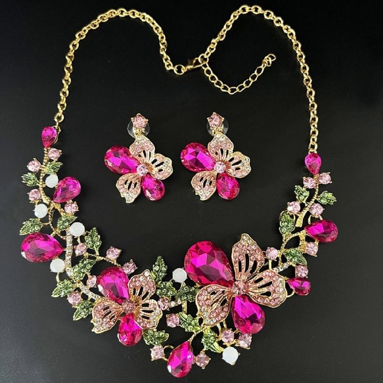 Versatile Flower Inspired Jewelry Set Rhinestones Florals Necklace And Earrings For Fashion Forward Women