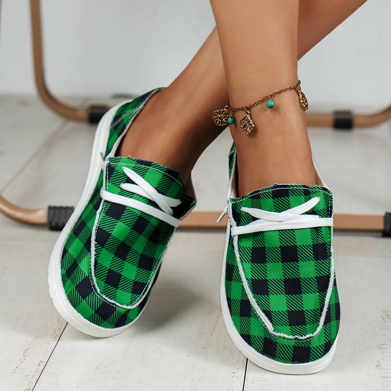 2025 Summer Plus Size Leopard Print Lace-up Canvas Loafers