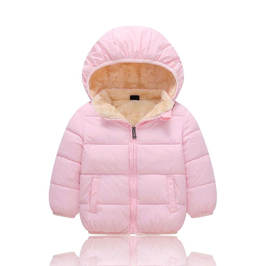 Unisex Kids' Thickened Velvet Hooded Cotton Jacket for Winter