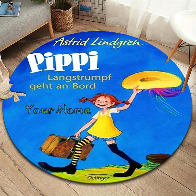 Pippi Longstocking Custom Name Round Area Rug,Carpet Rug for Living Room Bedroom Sofa Playroom Decor,Non-slip Floor Mat