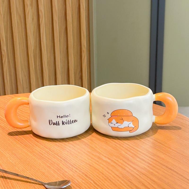 Girly heart cute cat ceramic mug couple breakfast milk cup office gift coffee cup birthday gift