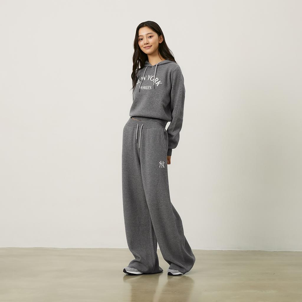 New MLB New York Yankees MLB Preppy Style Collection 24FW Knitted Fabric Pants Women's Dark Heather Gray 3FPTV0344-50MGD