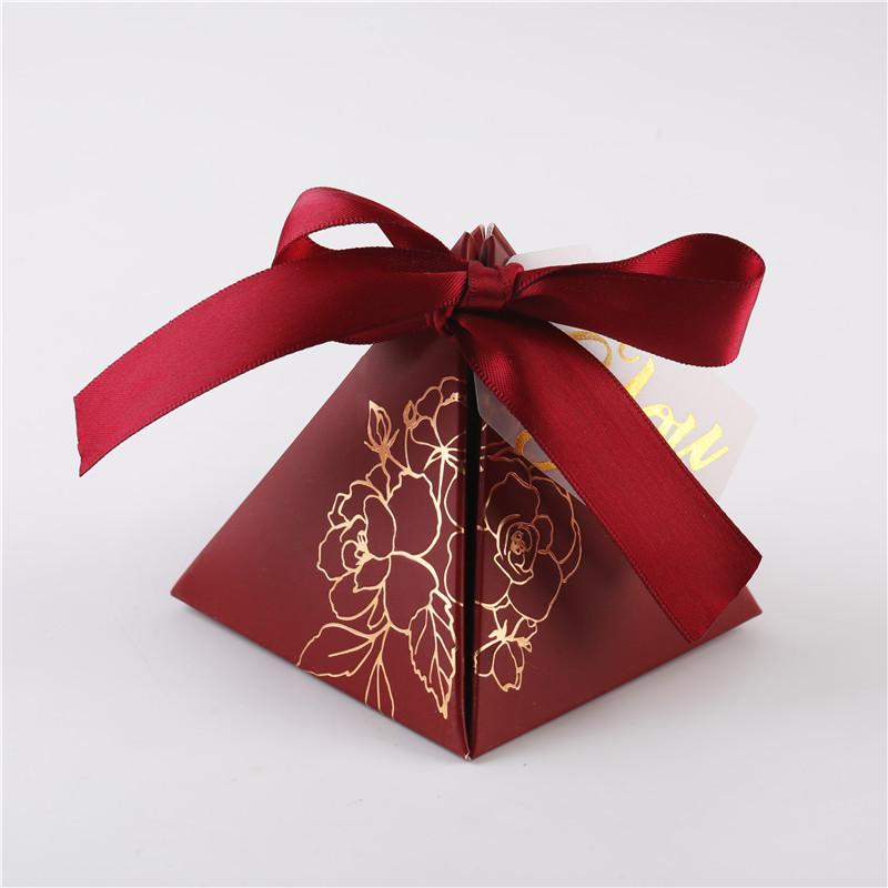 

25 шт. Красная бронзовая коробка для конфет «Счастливая», креативная, в европейском стиле, маленькая, свежая, сувенирная, треугольная свадебная коробка Small 7.5x7.5x8cm бордовый