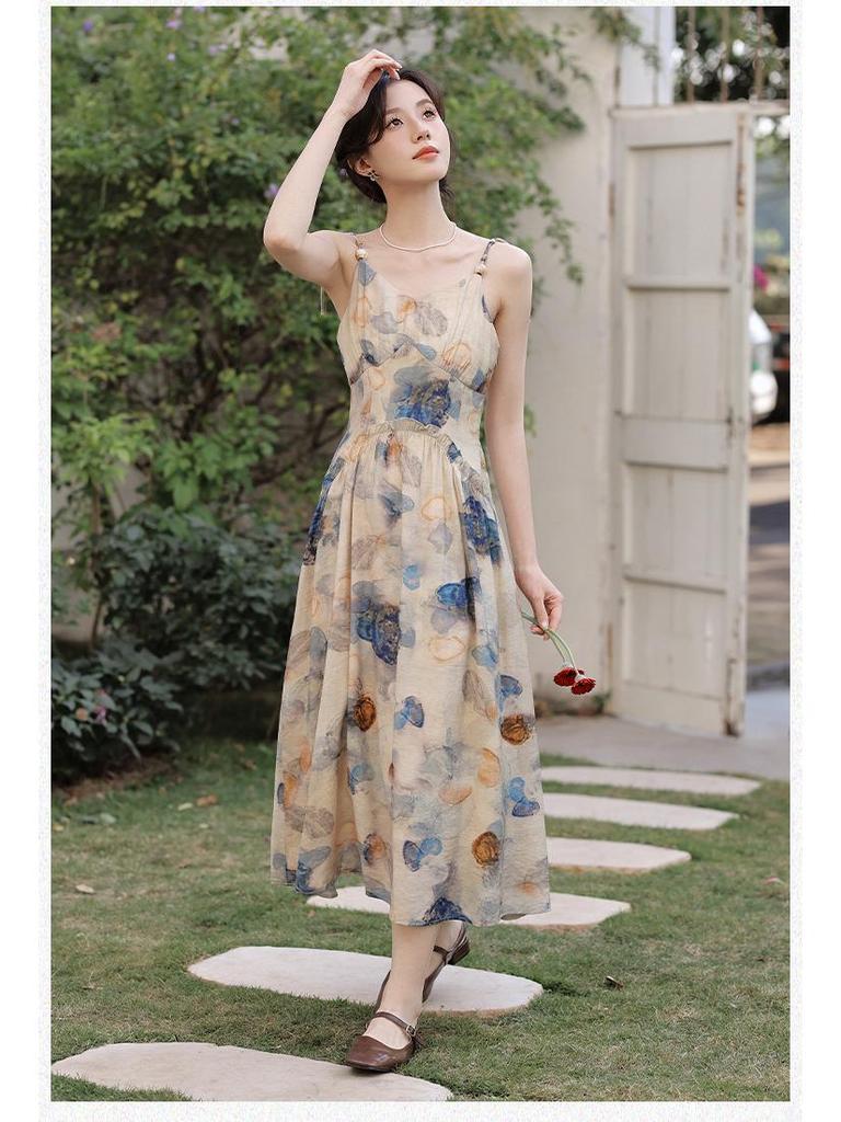 Damen Neues Sommer Blumen Kordelzug Camisole Kleid