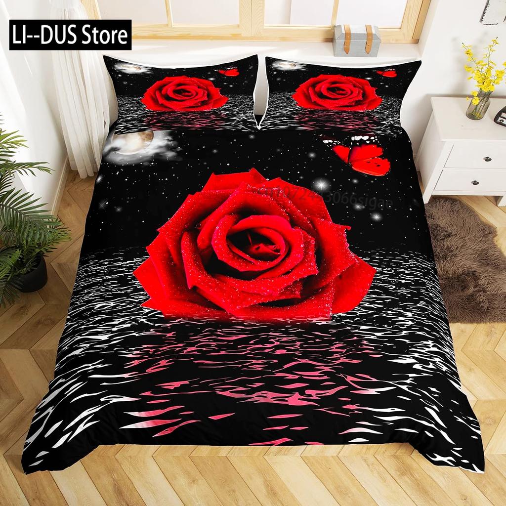 Roses Bedding Set Duvet Cover for Girls Women Couple Lover Romantic Comforter Cover Valentine's Day Bedroom Decor Quilt Cover