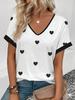 Women's T Shirt Print Striped Heart Graphic Geometric Vintage Stylish Classic Short Sleeve V Neck Regular Tops