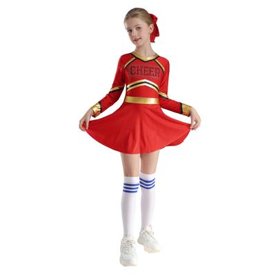 Strój cheerleaderki dla dziewcząt Błyszcząca sukienka do tańca cheerleaderek z długim rękawem