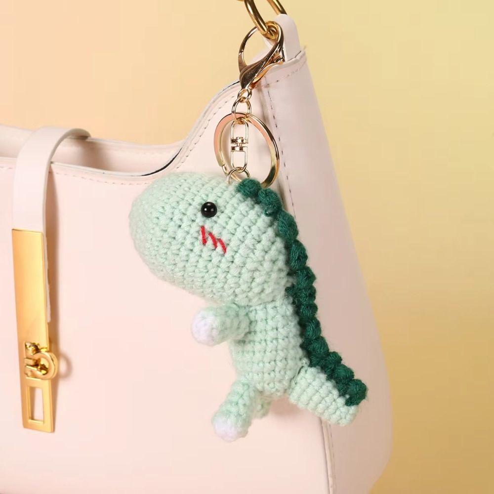 Handmade Crochet Dinosaur Pendant Cartoon Animal Cute Mini Dinosaur Keychain Soft Wool Mini Knitted Pendant Car Key Ring