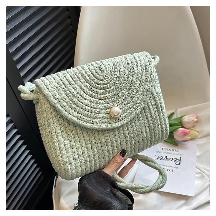 

Fashionable 2024 Summer Korean Style Soft Woven Shoulder Bag Perfect For Youthful Outings In White Khaki Green зелений