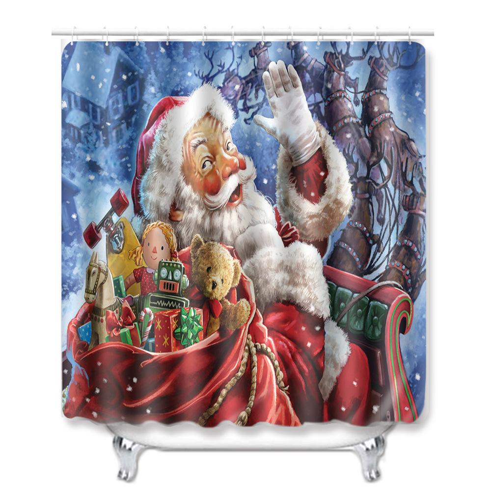 Christmas Shower Curtain Floor Mat Combination Four-Piece Set Bathroom Toilet Carpet Shower Room Mat Foot Mat