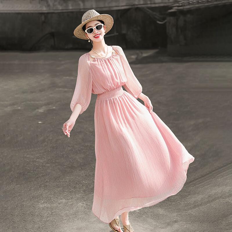 Lanseer Elegant Off-Shoulder Pink Midi Dress