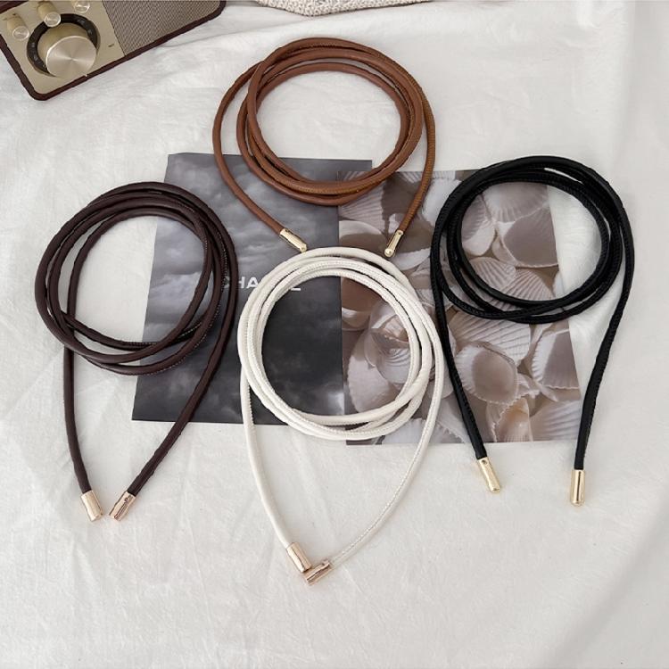 Round PU Leather Rope Thin Waistband for Women Fashionable Waist Adorment Knotted Waist Strap for Decorative Coat Skirt