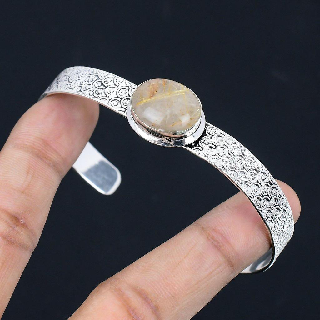 Mothers day Deal Sterling Silver Natural Golden Rutile Daughter Bangle Jewelry