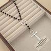 Vintage Cross Pendant, Black Bead Necklace, Sweet And Cool Style High-End Neck Chain, Niche Personality Long Fashion Item.