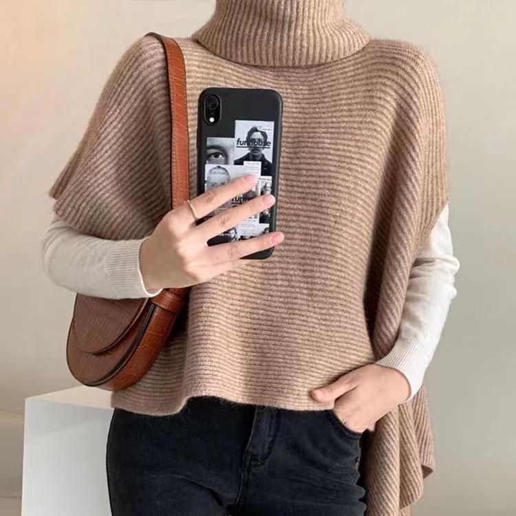 Irregular split high neck knitted pullover scarf shawl autumn and winter versatile wool scarf