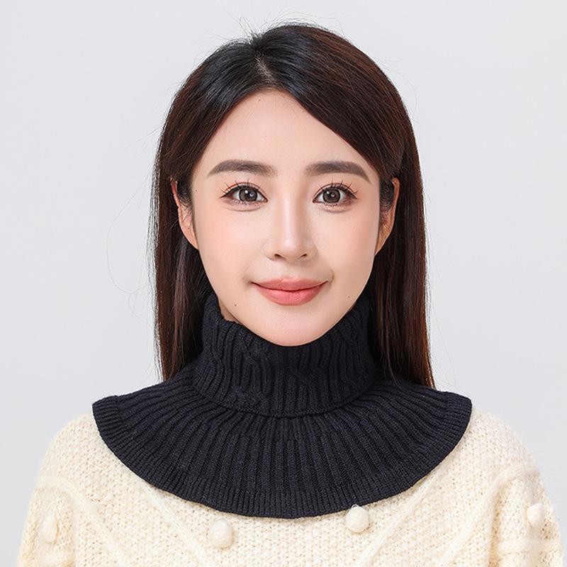 Winter Knitted Cotton Ring Scarf Solid Color Woman Soft Neck Protection Scarf Outdoor Warmer Fake Collar Scarf 25*17Cm