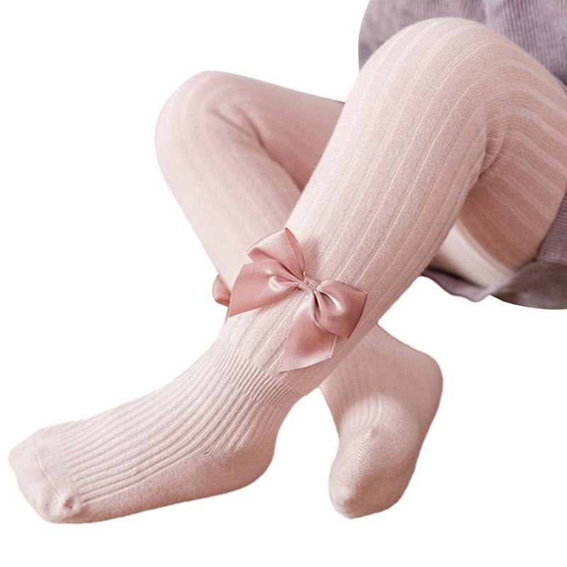 Baby Mädchen Strumpfhose Warm und Weich Kinder Thermo Leggings Einfarbig Schleifchen Dekor Strumpfhose für Kalte Jahreszeiten