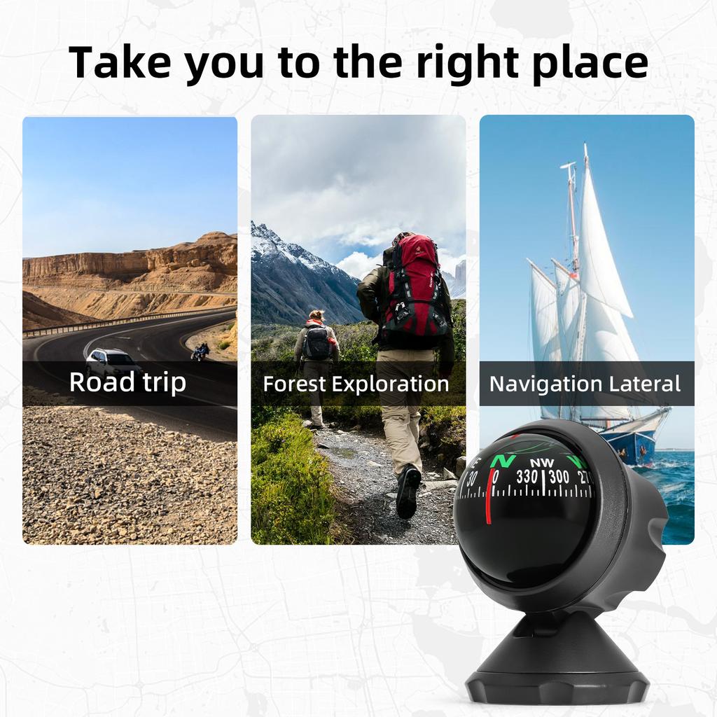 AD Mini Car Navigation Compass 360 ° Rotary Adjustable Spherical Dashboard Guide Compass For Boat Vehicle Car Ball Compass
