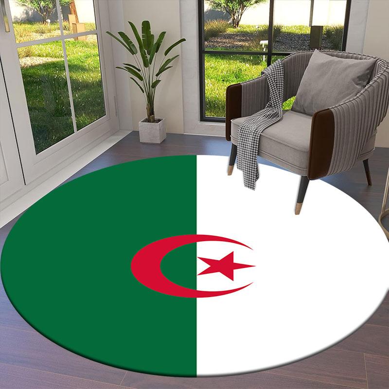 Algeria Flag Round Area Rug,Carpet Rug for Living Room Bedroom Sofa Playroom Decor,Non-slip Floor Mat