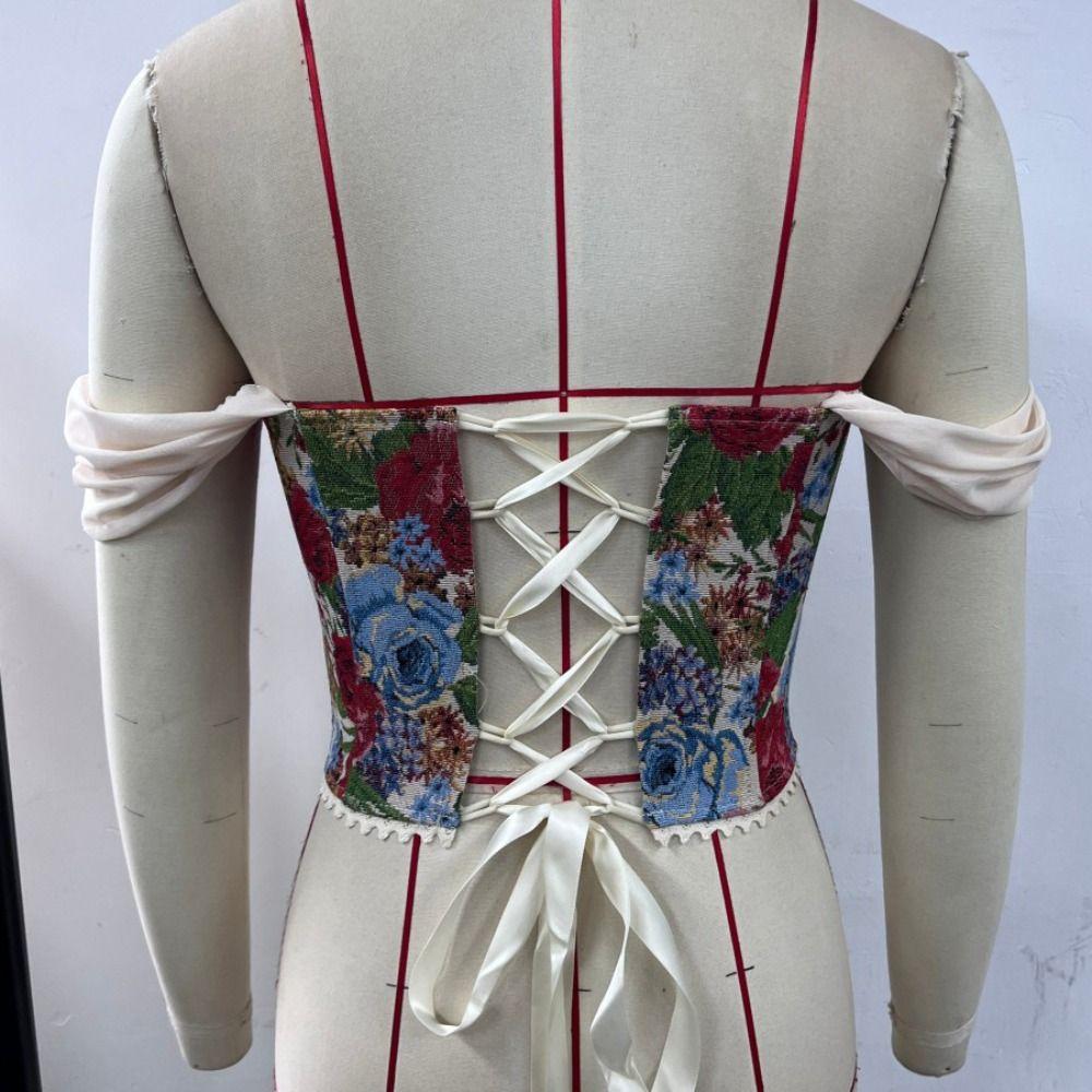 Jacquard Fabric Fish Bone Corset Lace Camisole Top Elegant Jacquard Corset Vest  Evening Wear
