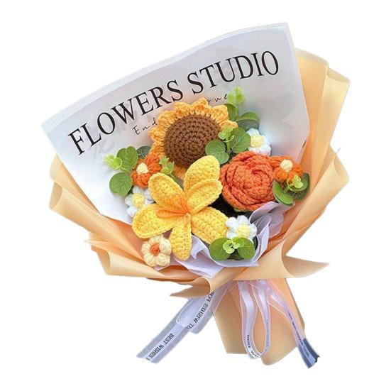 

Crochet Flower Bouquet Handmade Knitted Cotton Thread Flowers Artificial Sunflower Wildflower Bouquet for Valentine s Day Anniversary Birthday помаранчевий