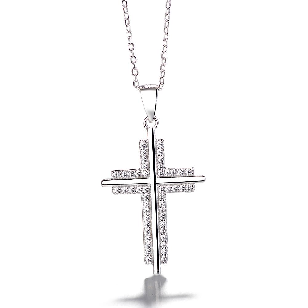 New Design Fashion 925 Sterling Silver Cross Cz Pendant Women Charm Jewelry