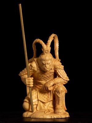 Ξυλογλυπτική Huangyang, μασίφ ξύλο, φιγούρα Sun Wukong, χειροτεχνία Qi Tian Da Sheng, διακοσμητικό σαλονιού