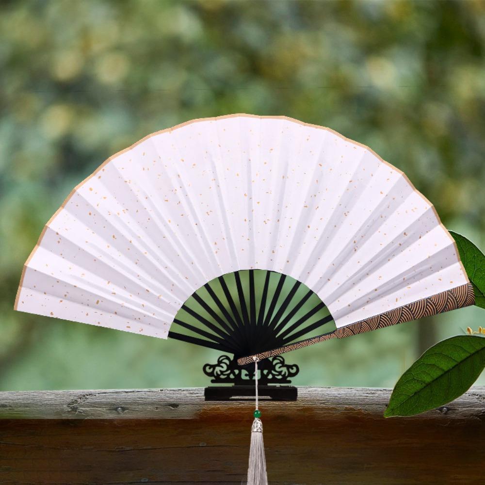 Carved Cloud Pattern Handle Folding Fan Sprinkled Gold Dance Fan Antique-style Folding Fan  Summer