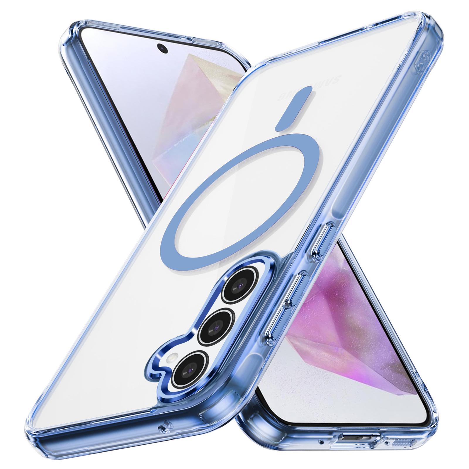 

Магнитный чехол для телефона Samsung Galaxy A35 5G, TPU рамка, прозрачная поликарбонатная задняя крышка Baby Blue