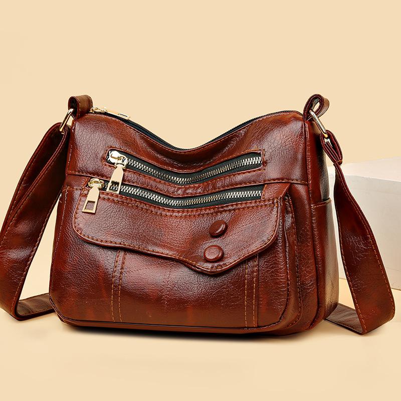 Women's Crossbody Bag Soft Leather Shoulder Bag Large Capacity Middle-aged Women's Bag Mother Bag