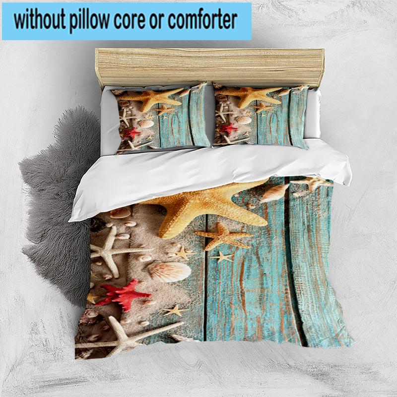 Ocean Starfish Shells 3pcs Bedding,Including 1pc Duvet Cover And 2pcs Pillowcases Perfect for Christmas,Ideal for Bedroom, Dormitory