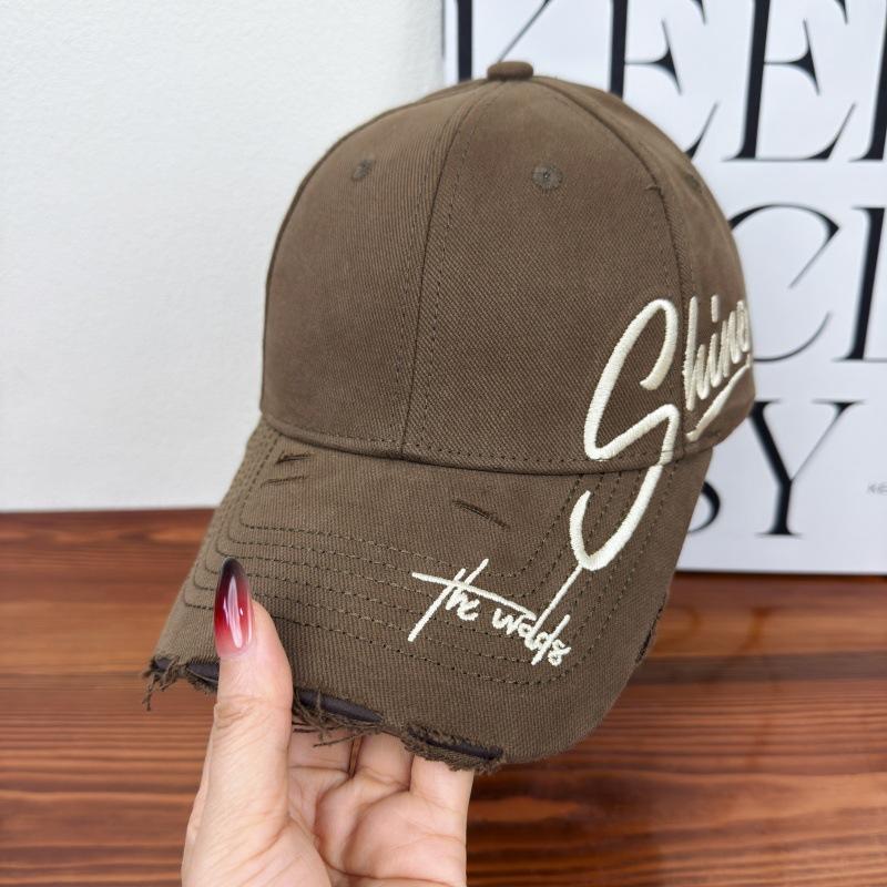 New Embroidered Letter Ripped Hat Women's Cap Shading Wide Brim Showing Small Face Big Head Circumference Hard Top Baseball Cap Men