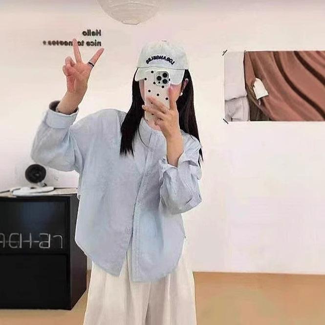 

Минималистичный облегающий топ с длинным рукавом в корейском стиле для женщин - Коллекция Весна 2025 XL небесно-голубой