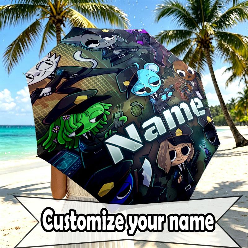 Custom Name Personalized Game Sprunki Print Umbrella, Auto Open Close, 8‑Rib Sturdy Frame, Commute Camping Hiking Use, Birthday Gift