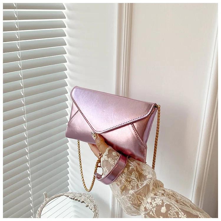 

Женская мини-кошелек-конверт из блестящей кожи, женская роскошная золотая цепочка, сумка через плечо, модная розовая сумка для мобильного телефона для девочек розовый