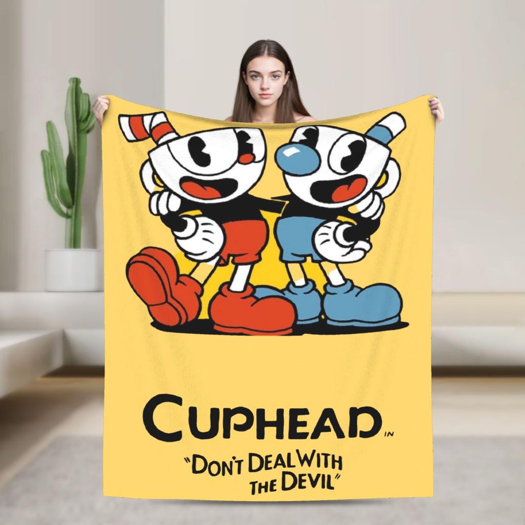 CUPHEAD Devil Blankets Coral Fleece Plush Winter Mugman Breathable Lightweight Thin Throw Blankets for Home Car Plush Thin Quilt