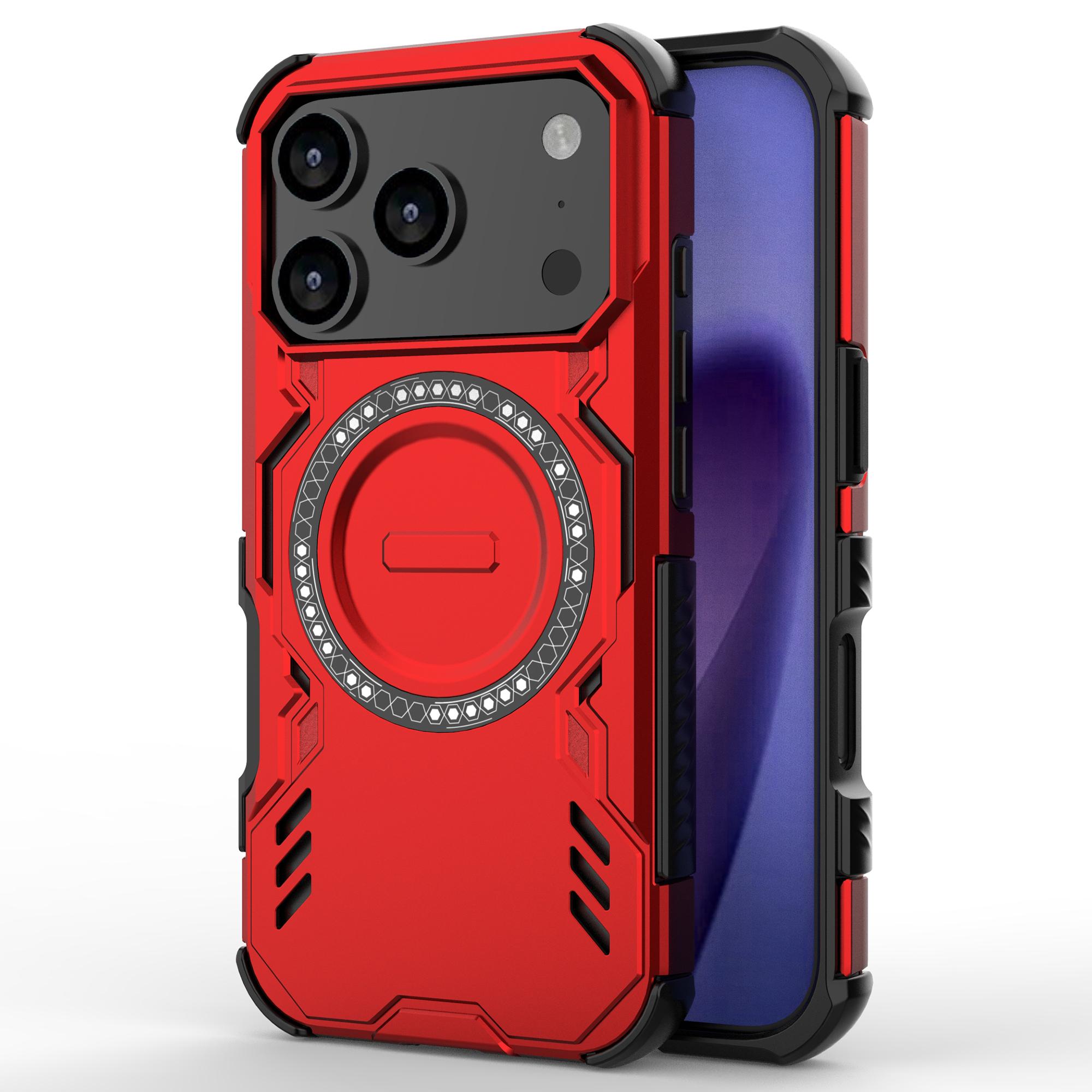 

For iPhone 17 Pro Magnetic Case Butterfly Armor Hollow Heat Dissipation PC+TPU Phone Cover Red