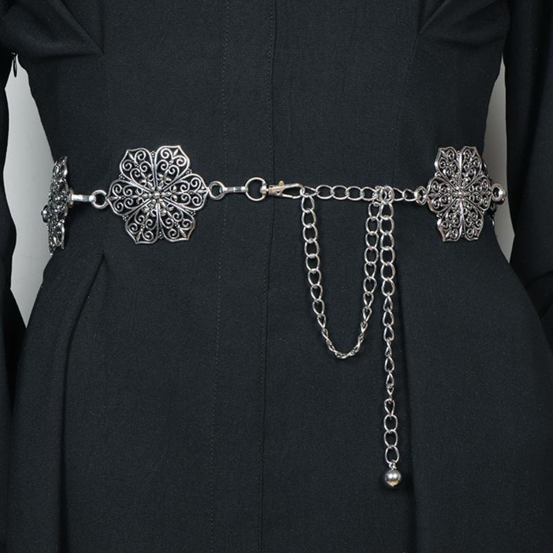 Delicate Carved Flower Buckle Waist Belt Women Coat Dress Belt Thin Waistband Shinning Ethnic Style Adjustable Belt