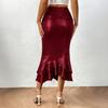Damen Midi Rock Sexy Hüftbetontes Design Hüftbedeckend Einfarbiger Party Rock Glitzer Niedrige Taille Rüschensaum Fishtail Rock Tägliche Kleidung