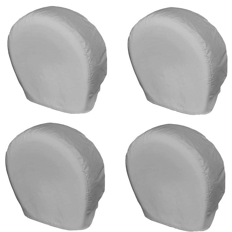 Grey 420D Oxford Cloth RV Tire Covers - 4-Piece Set for Sun Protection.
