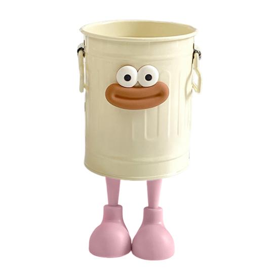 Cartoon Pen Holder Retro Bucket Shape Desk Organizer Large Capacity Storage Holder for Pens Pencils Makeup Brushes
