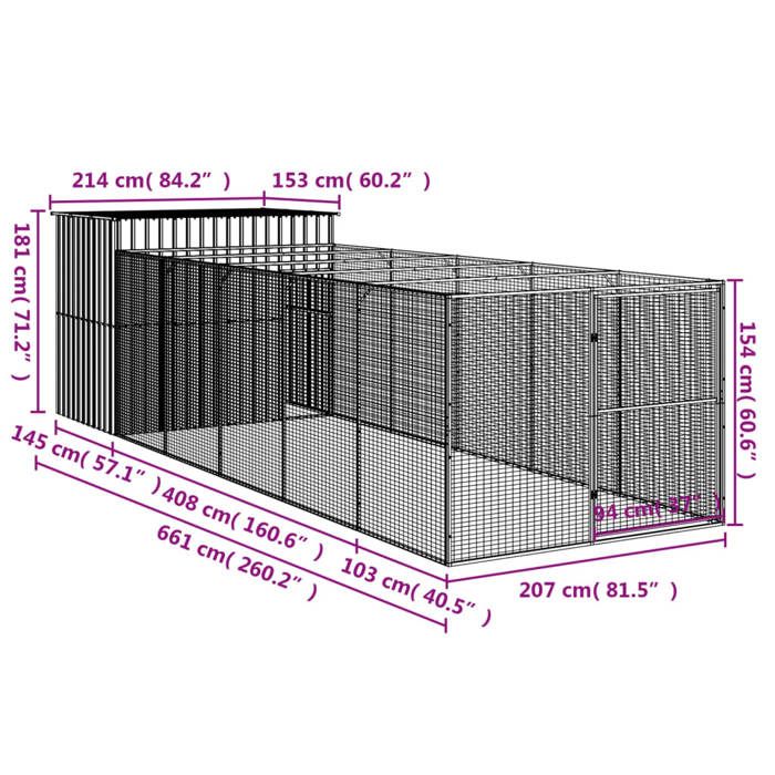 VidaXL Niche pour chien avec cour gris clair 214x661x181 cm, cage pour chien, abri pour chien, maison pour animaux, cages 3189127