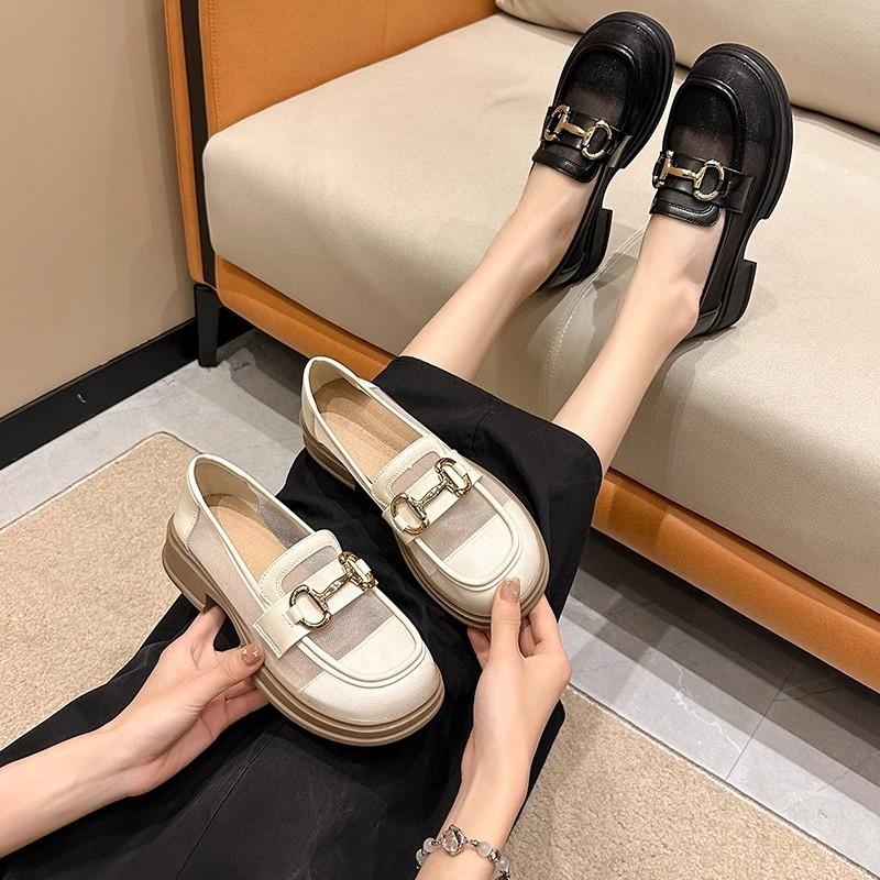 Leather Small Leather Shoes Women's 2024 Summer New British Style Women's Shoes Soft Sole Non-slip Flat Shoes Loafers Women's Single Shoes