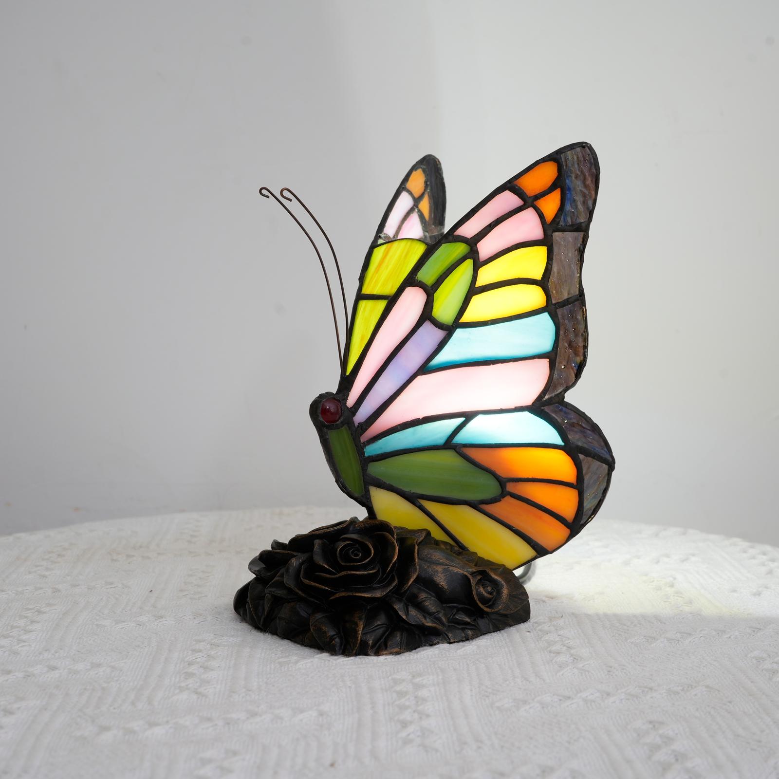 

Cute Bedside Table Lamp Orange Butterfly Rose Nightstand Lamps Stained Glass Shade Home Decor Office Desk Lamp Mother s Day Gift US Plug
