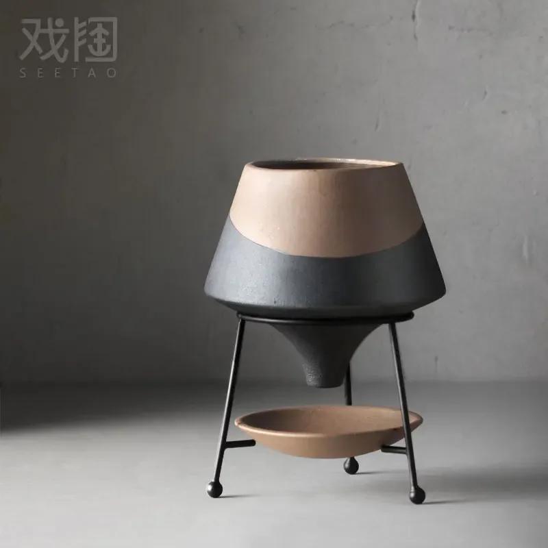 

Home Decoration, Ceramic Vases, Juicy Plants, Flower Pots, Two-color Rough Ceramic Iron Frame, Living Room, Interior Decoration