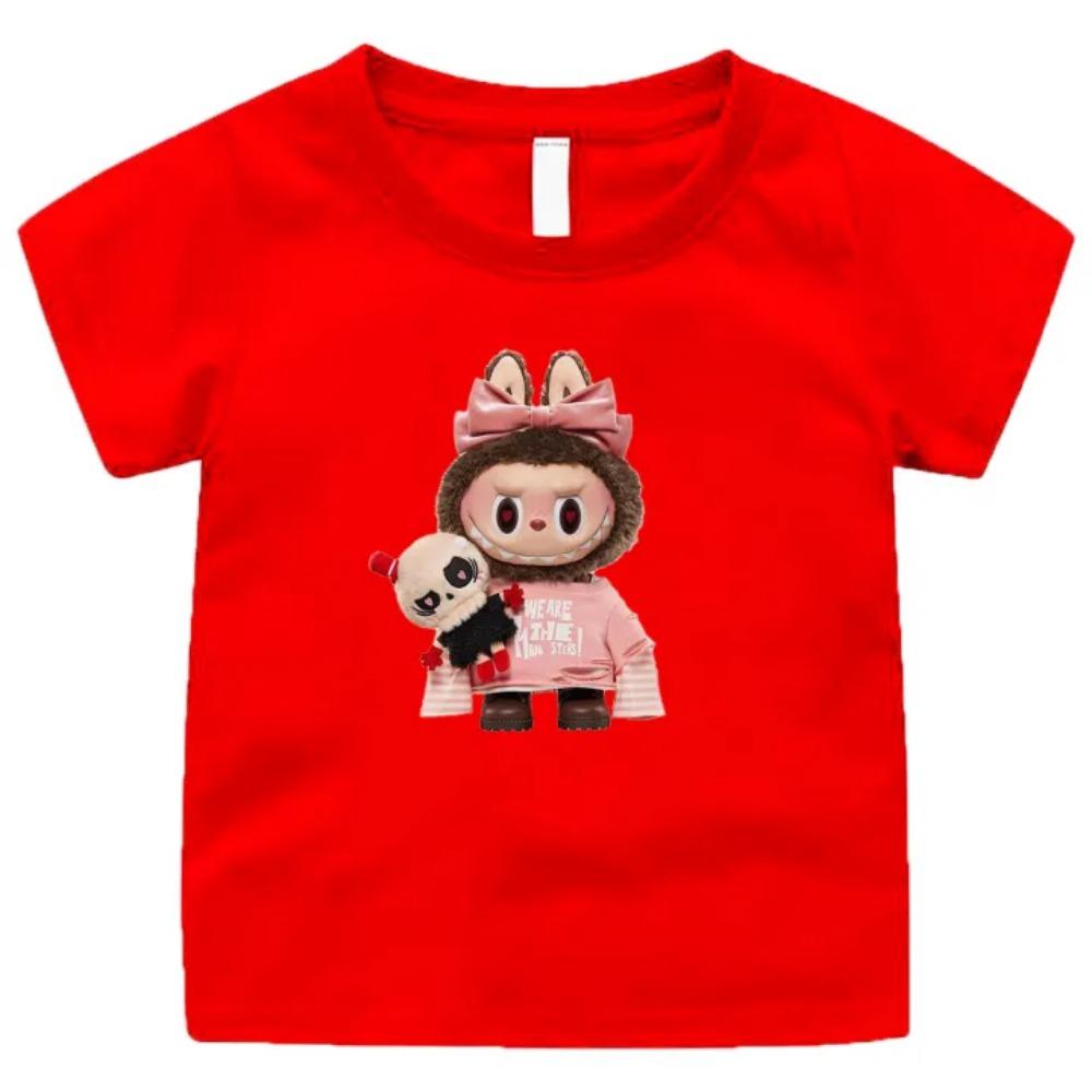2025 New LABUBU Children's T-shirt Cartoon Style LABUBU Printed Girl Round Neck Short Sleeve Cute and Beautiful Girl's Top