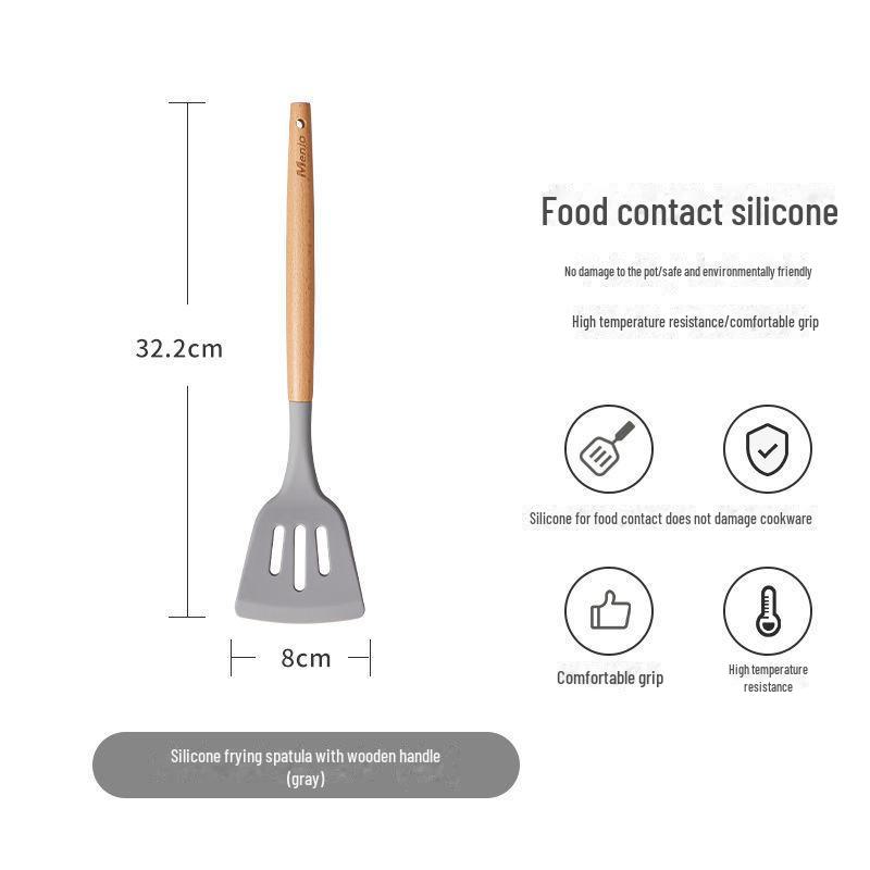 

Набор кухонных принадлежностей из трех предметов: Силиконовая ложка с деревянной ручкой и антипригарная лопатка для приготовления пищи
